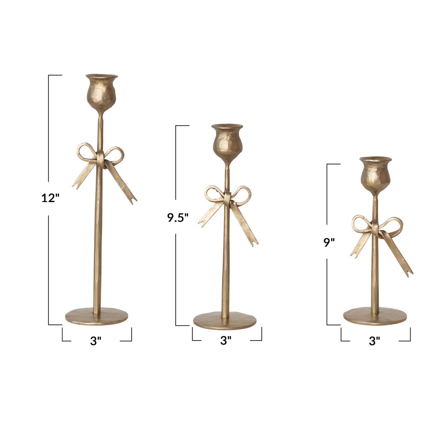Hand-Forged Iron Taper Holders w/ Bow, Antique Gold Finish, medium