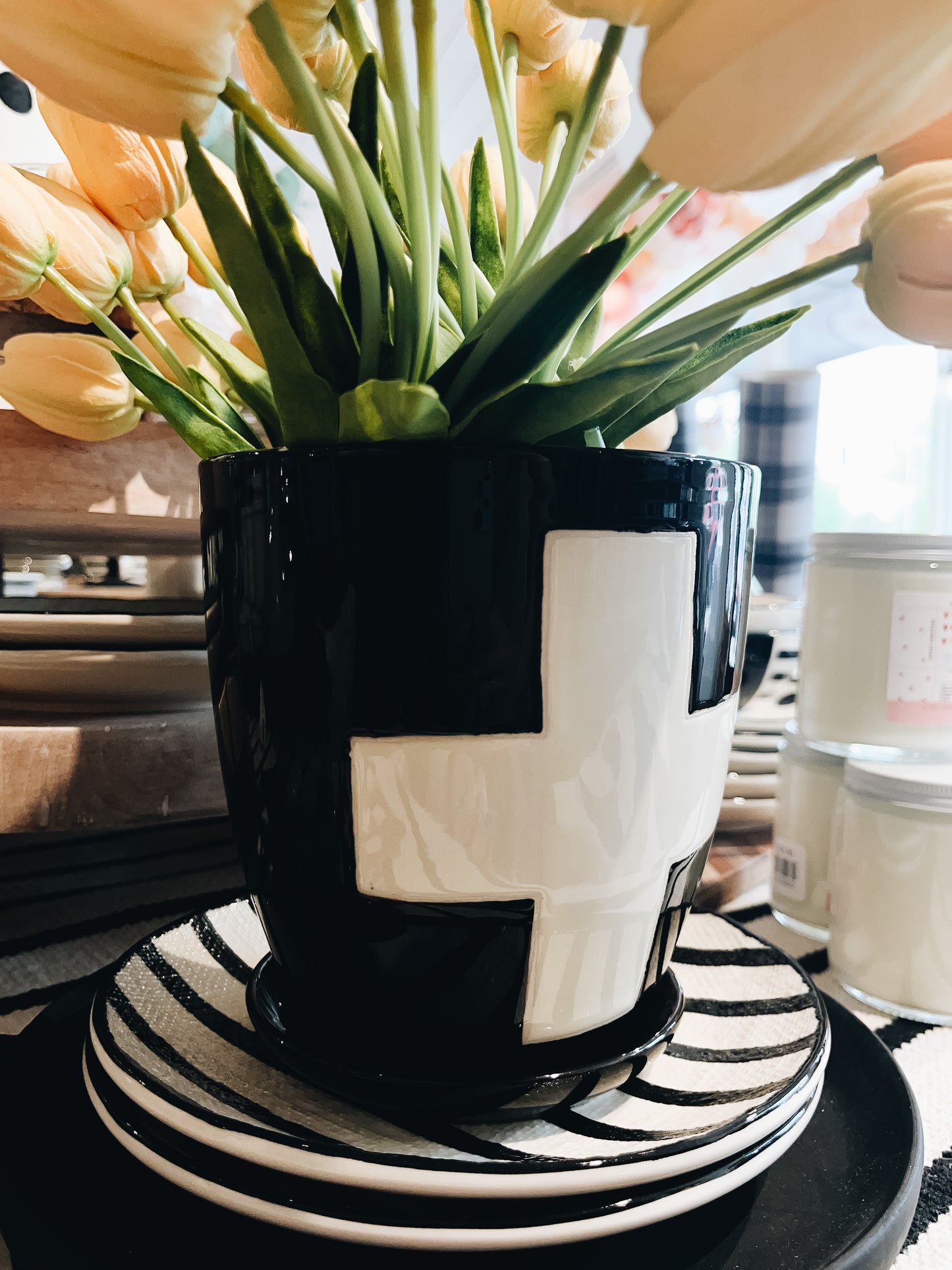 Black and Cream Swiss Cross Planter