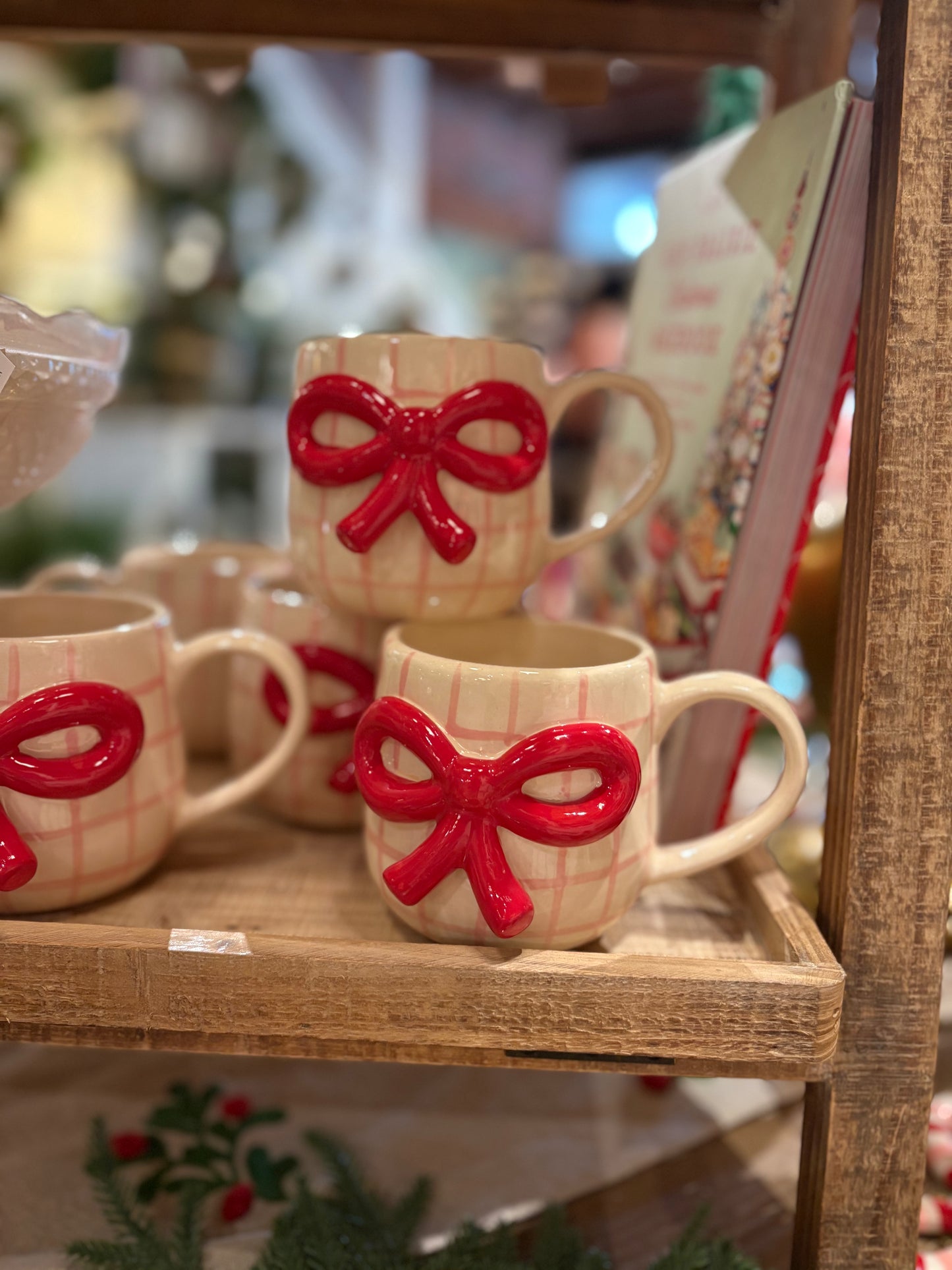 Red Bow Mug with Pink Check