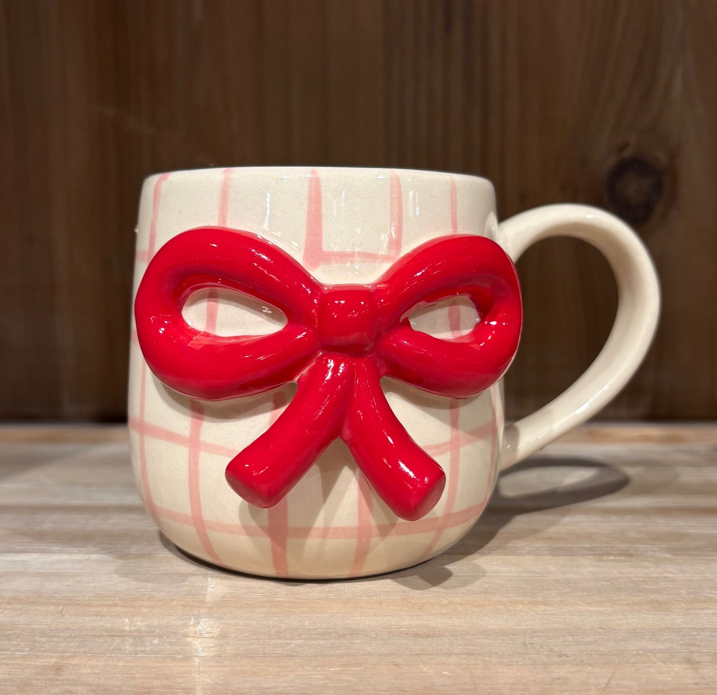 Red Bow Mug with Pink Check