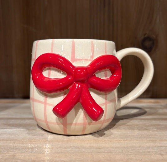 Red Bow Mug with Pink Check