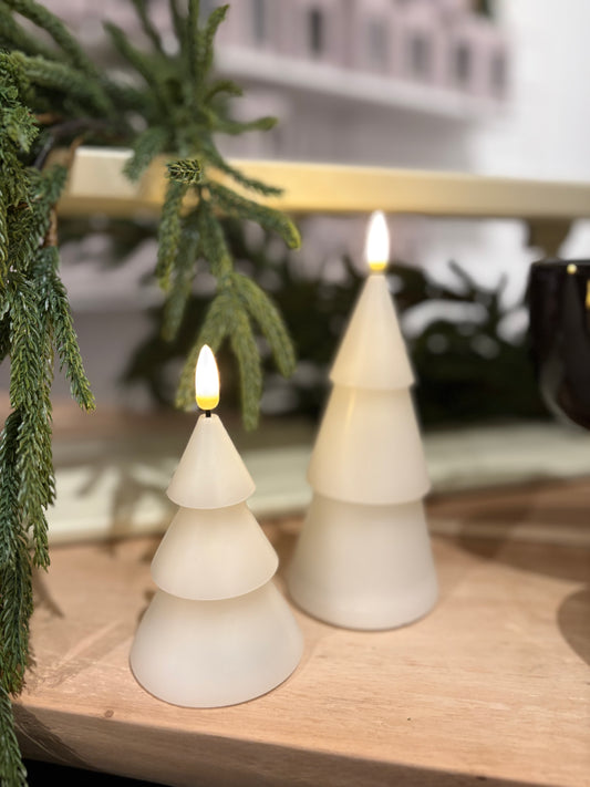 7in Cream Smooth Tree Candle 3D Flame