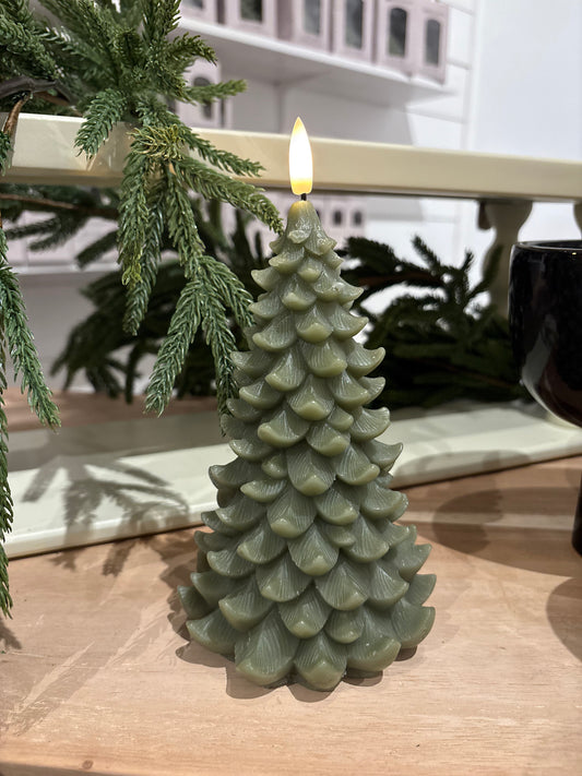 8in Dark Green Balsam Tree Candle 3D Flame