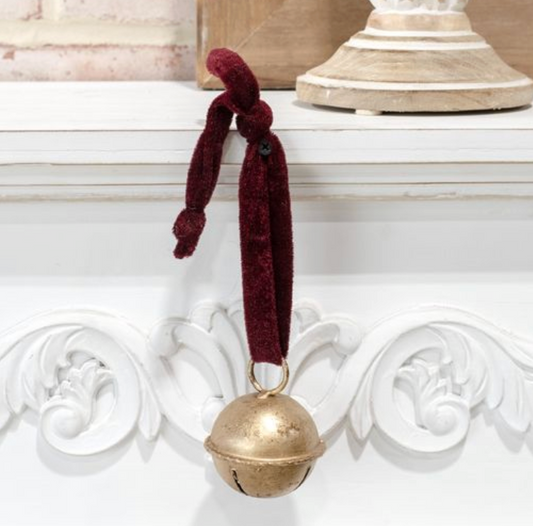 Gold Jingle Bell Hanger Red Velvet