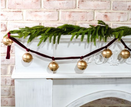 60in Gold Bell red Velvet Garland