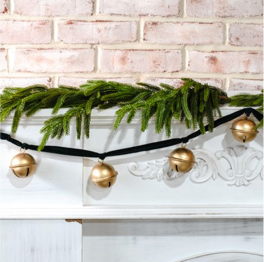 60in Gold Bell Green Velvet Garland