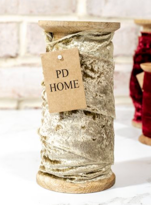 50mm x 10yards olive velvet ribbon spool raw hem