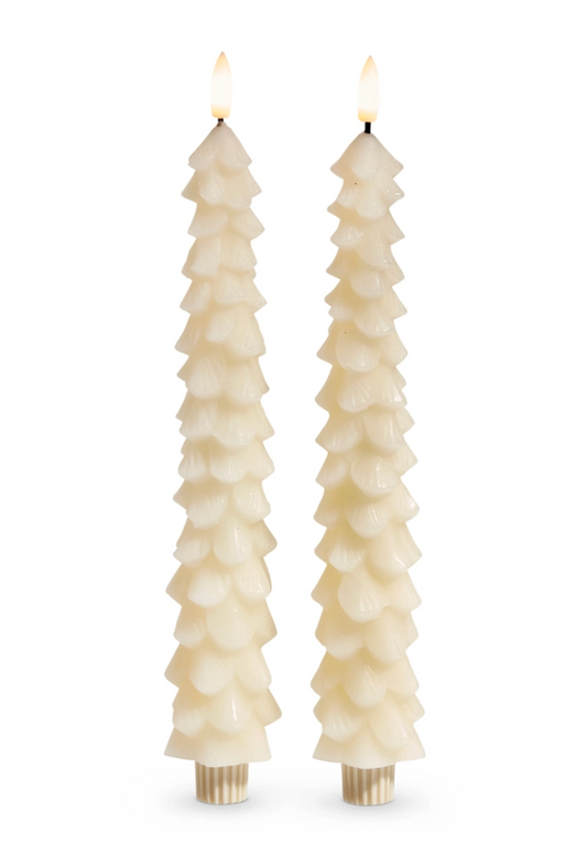 Ivory Tree Taper Candle Battery Operated Set of 2