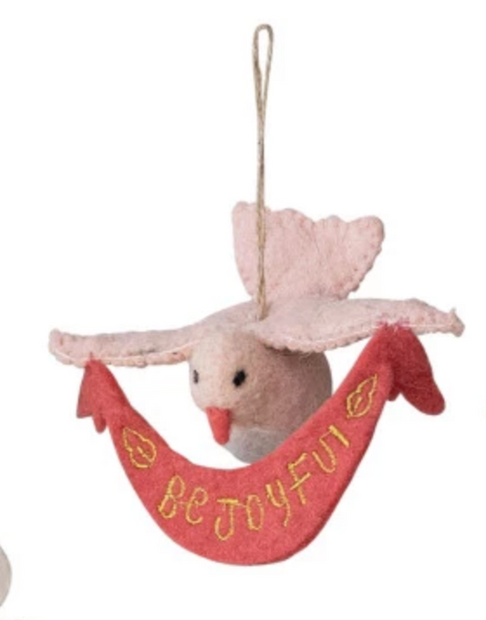 Handmade Wool Felt Dove Ornament with Metallic Gold Thread Embroidery ©