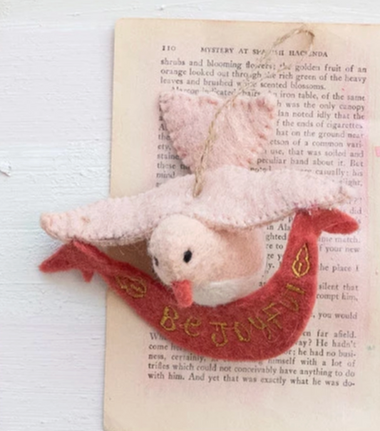 Handmade Wool Felt Dove Ornament with Metallic Gold Thread Embroidery ©
