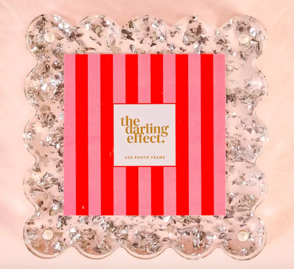 Square Scalloped Acrylic Frame  silver glitter