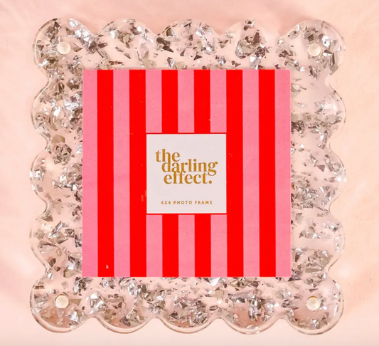 Square Scalloped Acrylic Frame  silver glitter