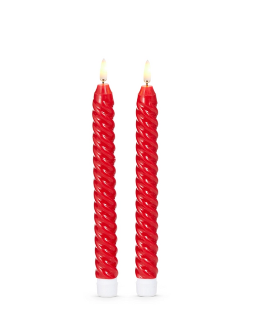 Red twist taper candles battery operated set of 2