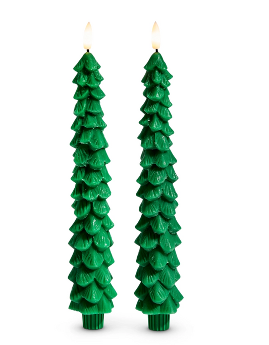 Green tree taper candle battery operated set of 2