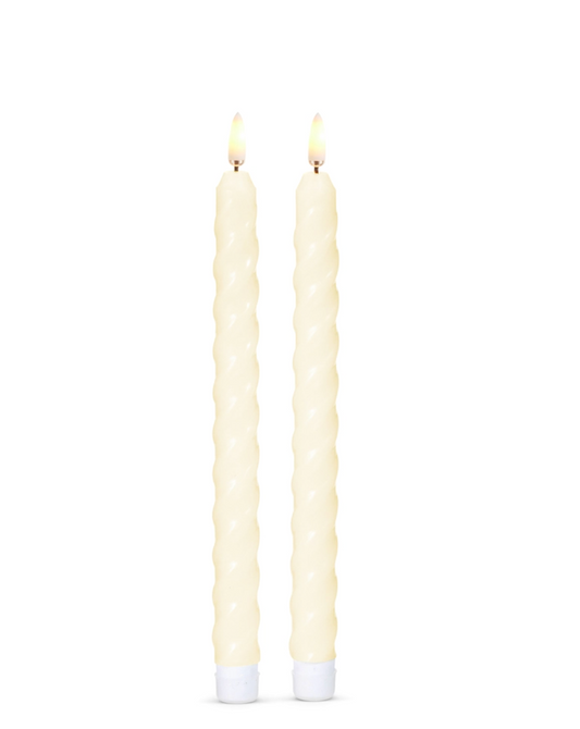 Ivory twist taper candles battery operated set of 2 - 1”x 10.5”