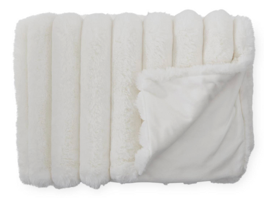 60" Cream Vegan Fur Throw Blanket