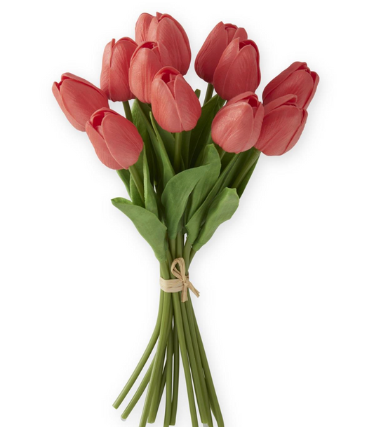 13in Real Touch Mini Tulip Bundle 12 Stems Coral