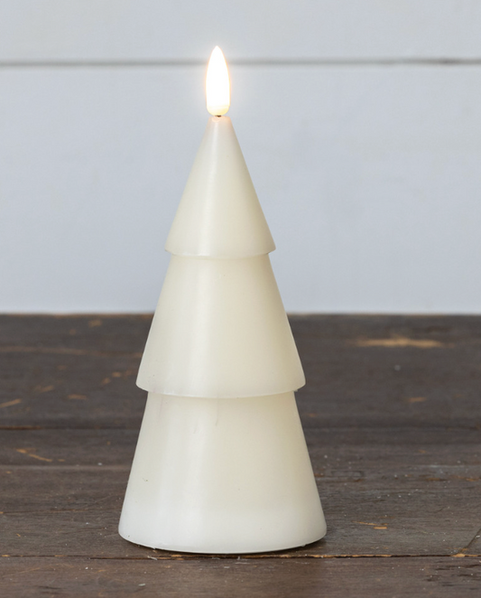 7in Cream Smooth Tree Candle 3D Flame