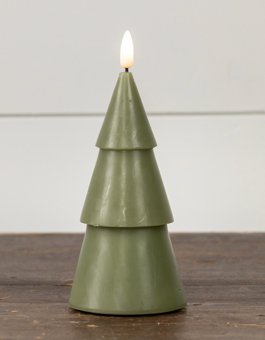 7in Dark Green Smooth Tree Candle 3D Flame