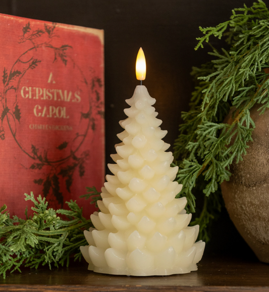 7in Cream Balsam Tree Candle 3D Flame