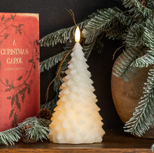 7.5in Cream Fir Tree Candle 3D Flame