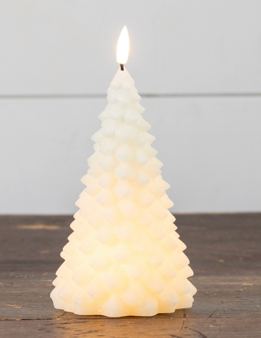 7.5in Cream Fir Tree Candle 3D Flame