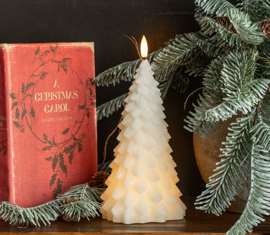 9in Cream Fir Tree Candle 3D Flame