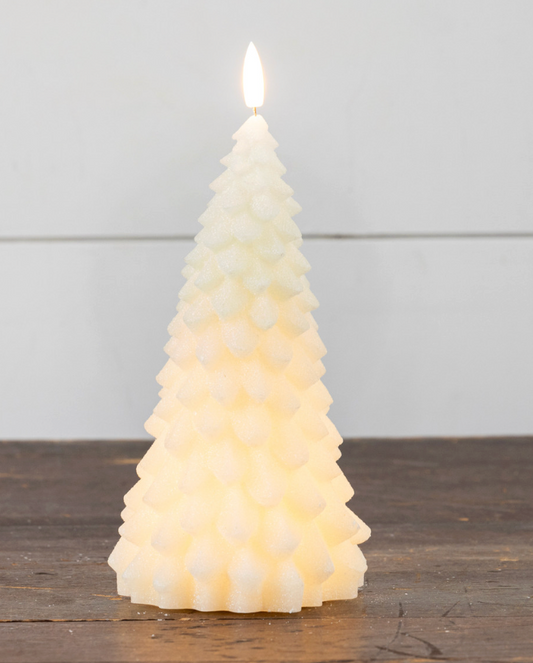 9in Cream Fir Tree Candle 3D Flame