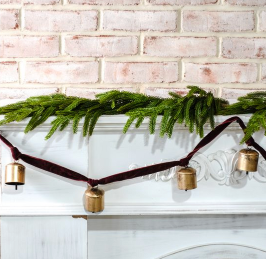73" Maroon Red Velvet Eight Bell Garland