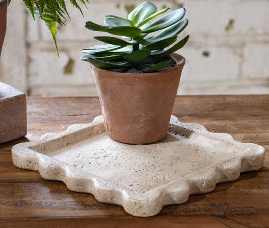 7.7" Cement, Scallop Tray, Beige