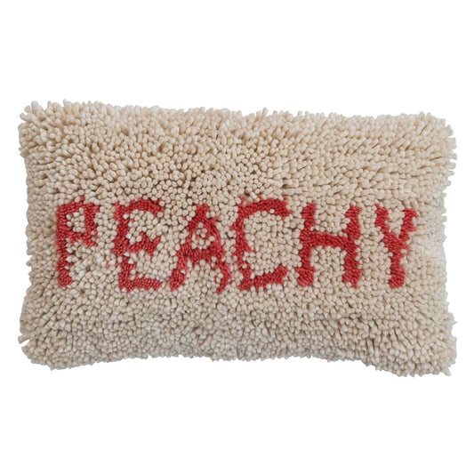 Wool & Cotton Punch Hook Lumbar Pillow, Natural & Peach Color