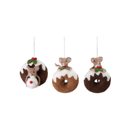 Handmade Wool Felt Mouse on Doughnut Ornament, 3 Styles