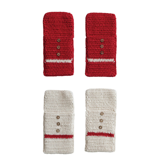 Crocheted Cutlery Sleeves with Coconut Buttons, Set of 4 Tied with Jute