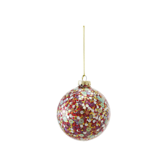 4" Round Glass Ball Ornament with Sequins Inside, Multi Color