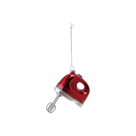 3-1/2"H Glass Hand Mixer Ornament with Glitter, Red & Silver Finish