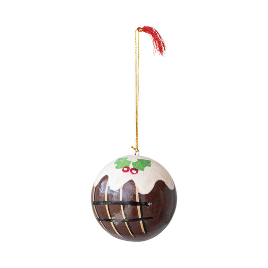 3" Round Hand-Painted Paper Mache Sugar Plum Ornament with Design