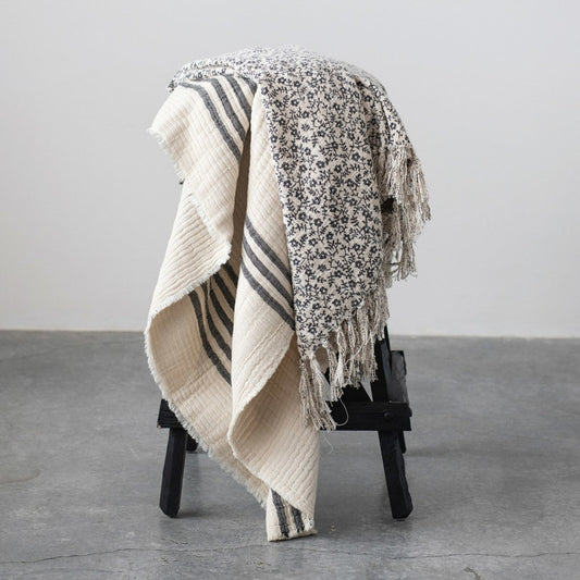 Striped Frayed Edges Throw