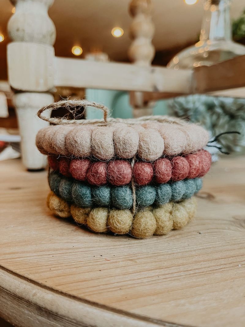 Set of 4 Round Wool Felt Coasters - Muted Colors