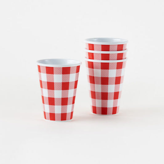 Red Gingham Melamine Cups - 12 oz