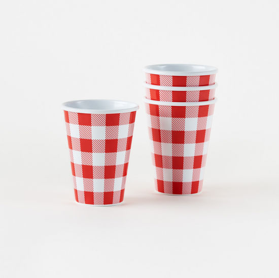 Red Gingham Melamine Cups - 12 oz