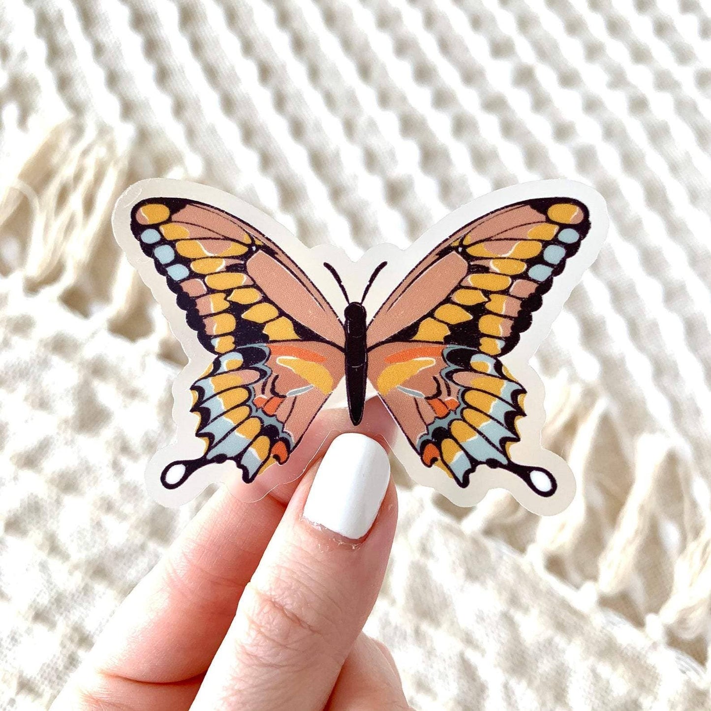 Clear Pink Swallowtail Butterfly Sticker, 3x3 in.