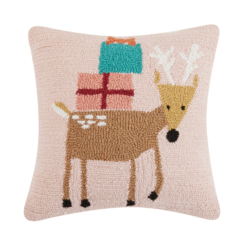 Peking Handicraft - Reindeer With Presents Hook Pillow by Ampersand