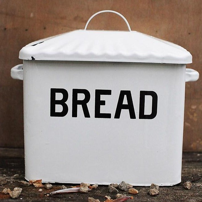Metal White Enamel Bread Box