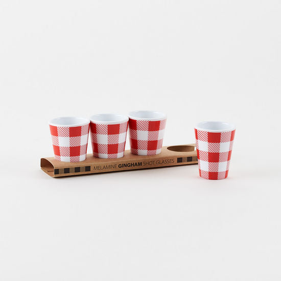 Red Gingham Melamine - Set of 4 Shot Glasses