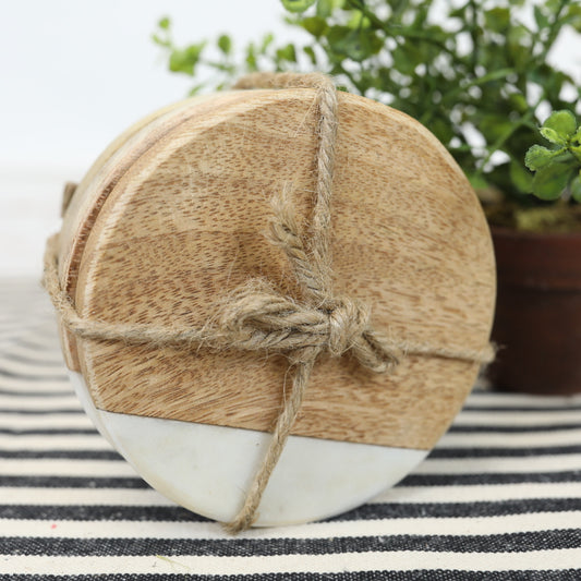 Coaster Set - Round Marble & Wood