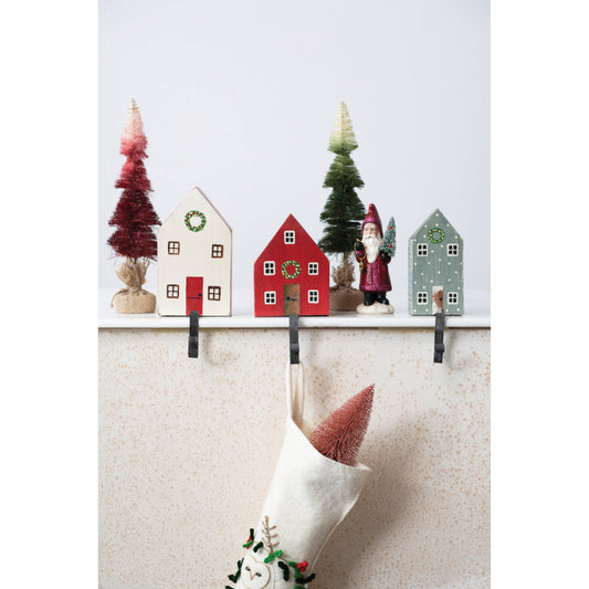 7"H - 9"H Hand-Painted Mango Wood House Stocking Hanger, Multi Color, 3 Styles