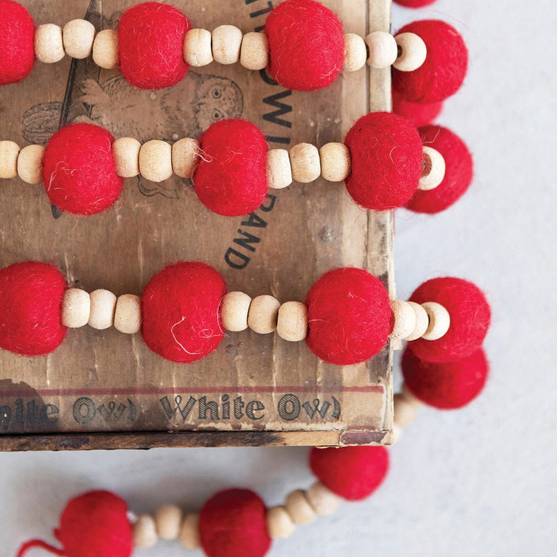Red Felt Pom Pom & Wood Bead Garland – Simple Treasures