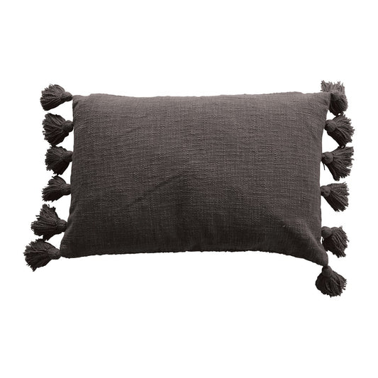 Brown Slub Pillow with Tassels