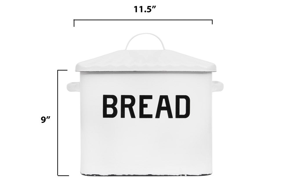 Metal White Enamel Bread Box