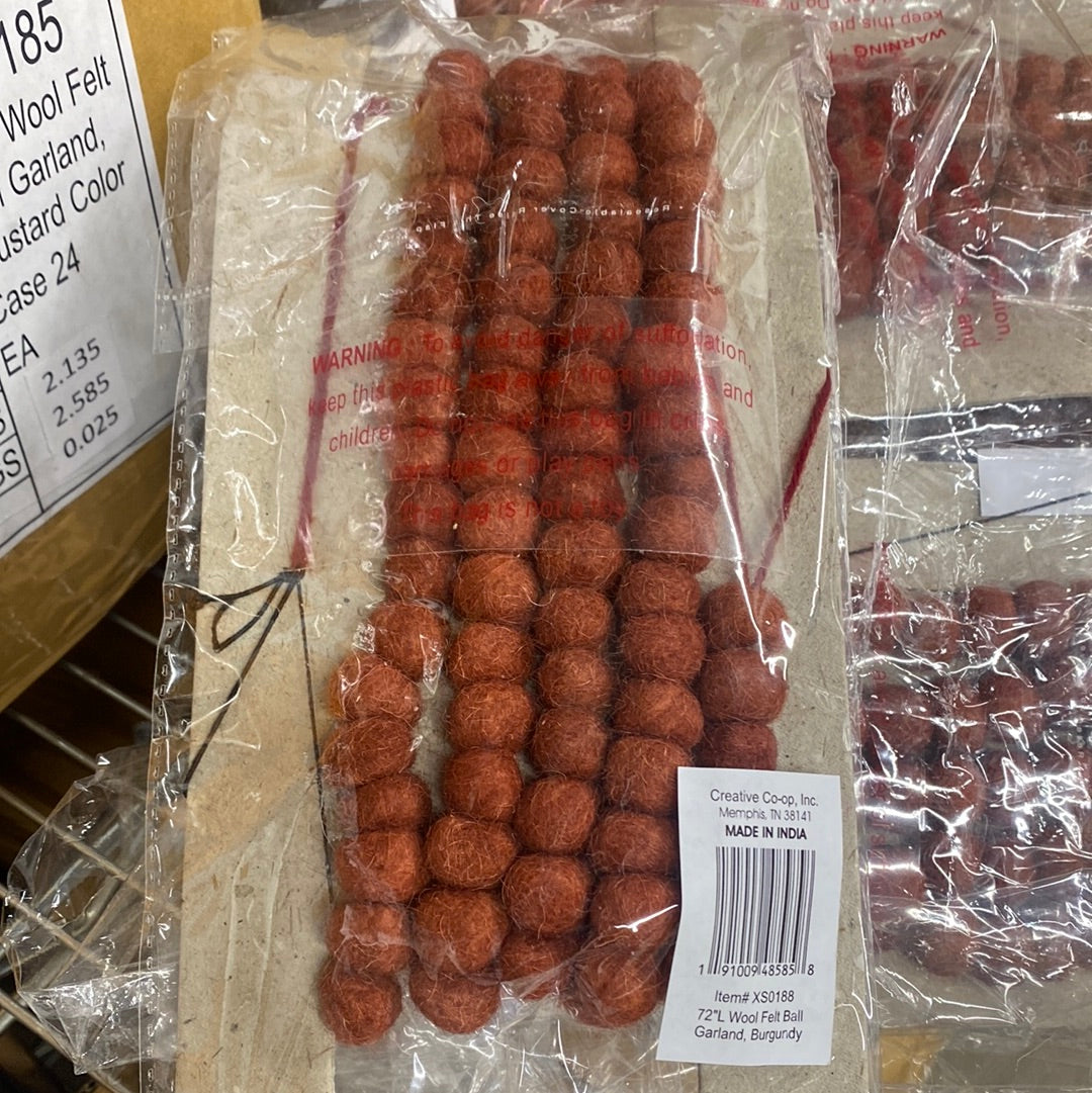 72”L Wool Felt Ball Garland- Burgundy Mini